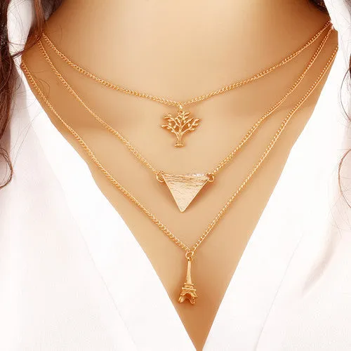 Hot Summer Style Chain Geometric Cross Necklaces Leaf Eye Multilayer Infinity Bohemia Bead Double Chain Necklace Women