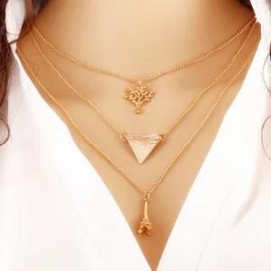 Hot Summer Style Chain Geometric Cross Necklaces Leaf Eye Multilayer Infinity Bohemia Bead Double Chain Necklace Women