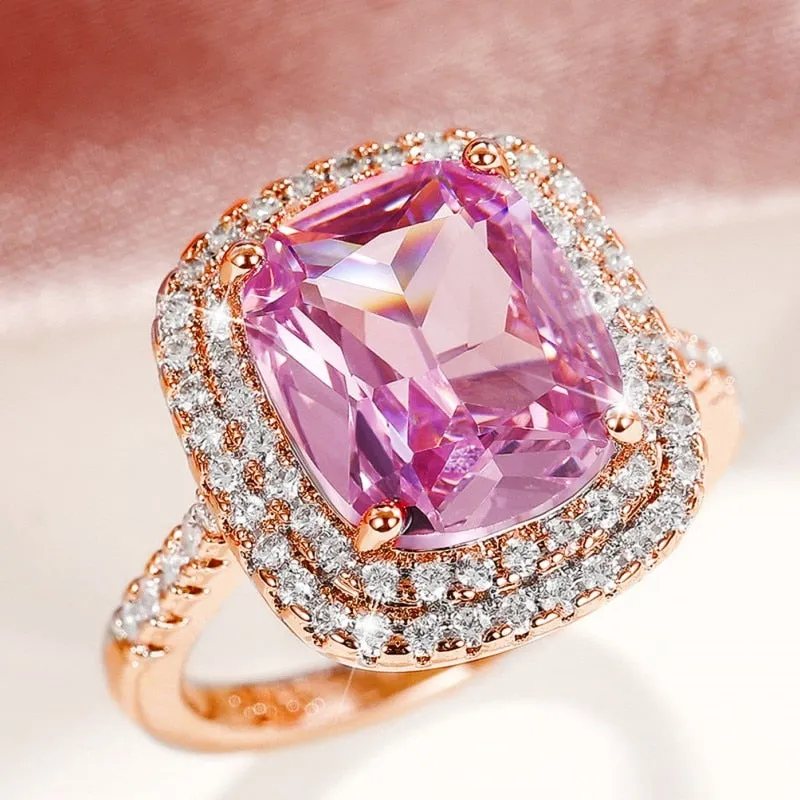 Huitan Gorgeous Pink CZ Rings for women / Brilliant Engagement , Wedding, Valentines Love Gift