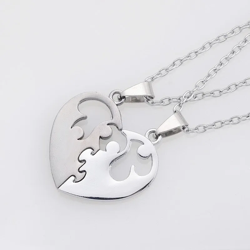 I Love You Couples Lover Pendant Men And Women Necklaces Stainless Double Heart Necklace Jewelry