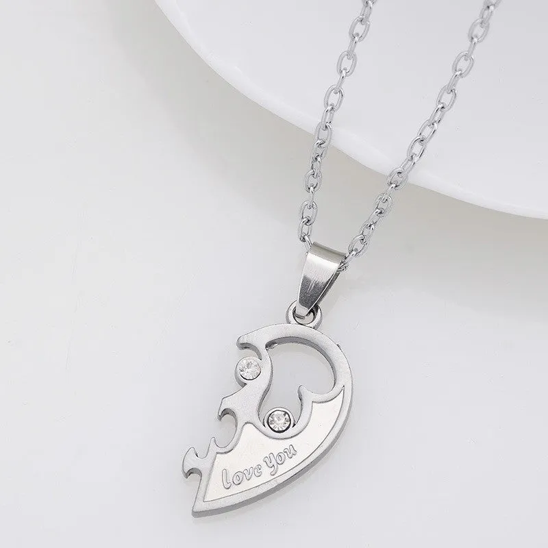 I Love You Couples Lover Pendant Men And Women Necklaces Stainless Double Heart Necklace Jewelry