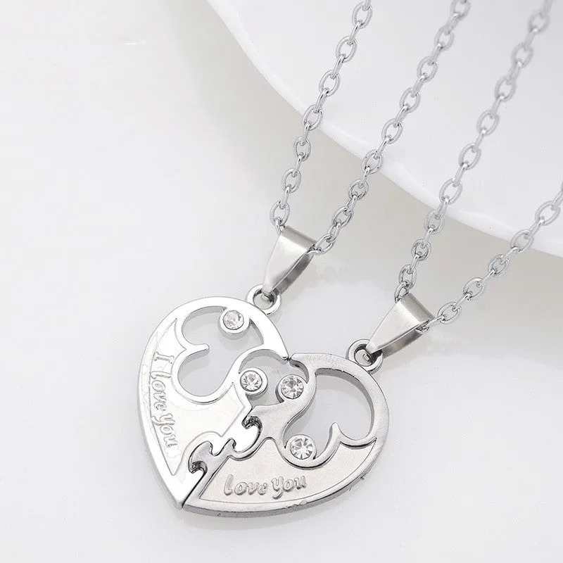 I Love You Couples Lover Pendant Men And Women Necklaces Stainless Double Heart Necklace Jewelry