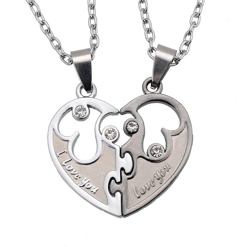 I Love You Couples Lover Pendant Men And Women Necklaces Stainless Double Heart Necklace Jewelry