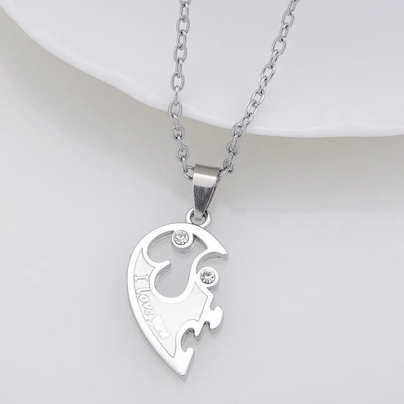 I Love You Couples Lover Pendant Men And Women Necklaces Stainless Double Heart Necklace Jewelry