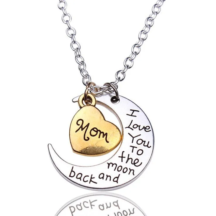 I Love You To The Moon And Back Silver Necklace Vintage Family Necklaces Pendants Fashion Women Jewelry Mom Christmas Gift