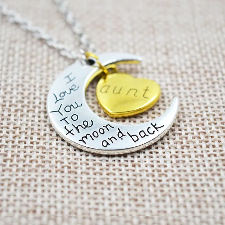 I Love You To The Moon And Back Silver Necklace Vintage Family Necklaces Pendants Fashion Women Jewelry Mom Christmas Gift