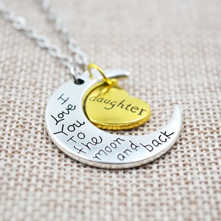 I Love You To The Moon And Back Silver Necklace Vintage Family Necklaces Pendants Fashion Women Jewelry Mom Christmas Gift