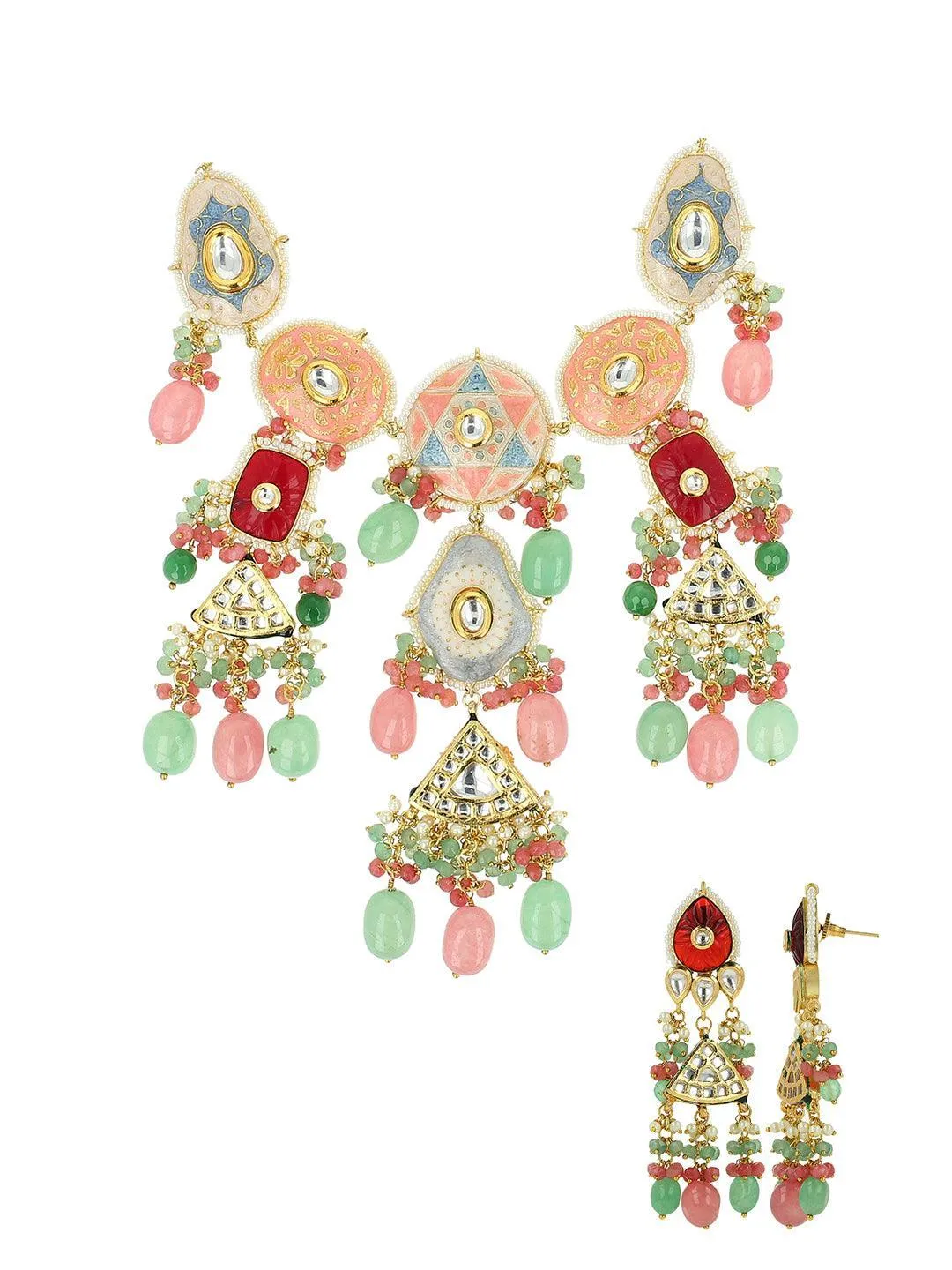 Ishhaara Bride In Hand Painted Kundan Meena Necklace Set