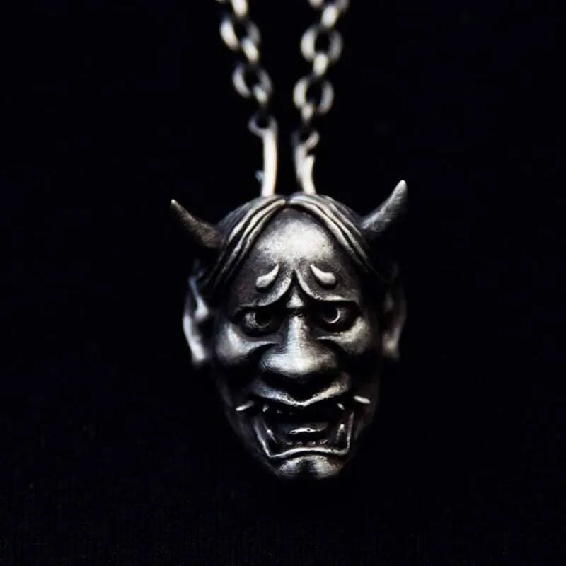 Japanese Oni Demon Sterling Silver Skull Pendant