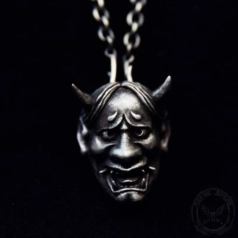 Japanese Oni Demon Sterling Silver Skull Pendant