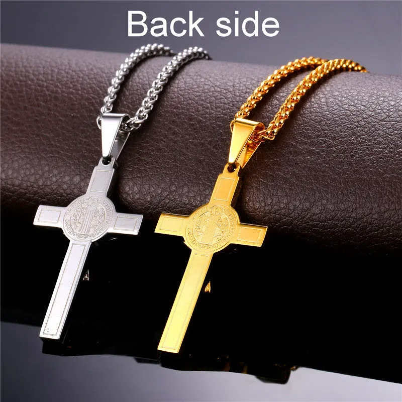 Jesus Piece Cross Pendant & Necklace Christian Jewelry Gift Vintage Stainless Steel/Gold Plated Chain Men