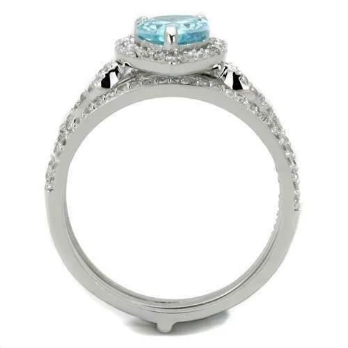 Jewellery Kingdom Ladies Set Sterling Silver Cubic Zirconia Guard Pear Blue Topaz Engagement Band Ring