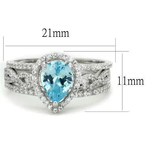 Jewellery Kingdom Ladies Set Sterling Silver Cubic Zirconia Guard Pear Blue Topaz Engagement Band Ring