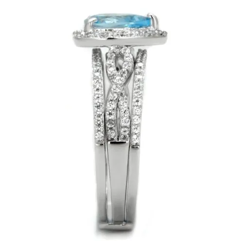 Jewellery Kingdom Ladies Set Sterling Silver Cubic Zirconia Guard Pear Blue Topaz Engagement Band Ring