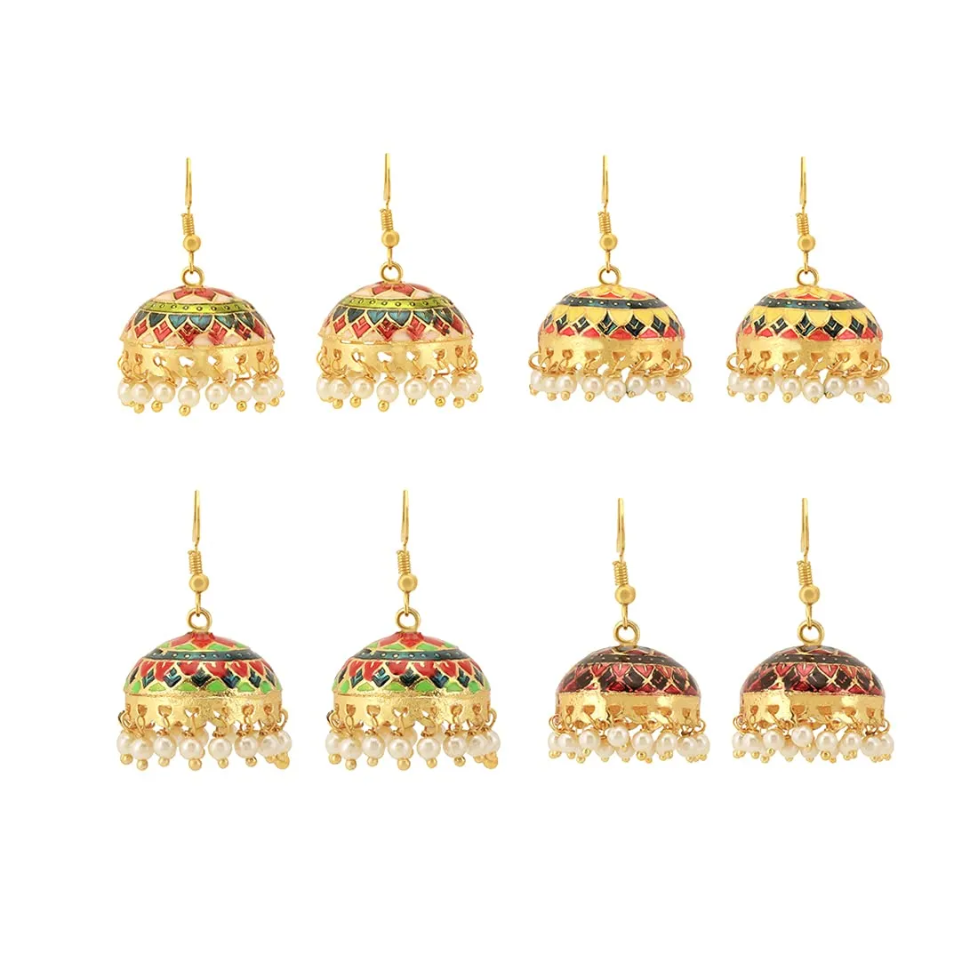 Kairangi Meenakari Jhumka Earrings for Women Combo of 4 Pairs Meenakari Handcrafted Jaipur Rajasthani Style Traditional Jhumka/Jhumki Earrings for Women and Girls