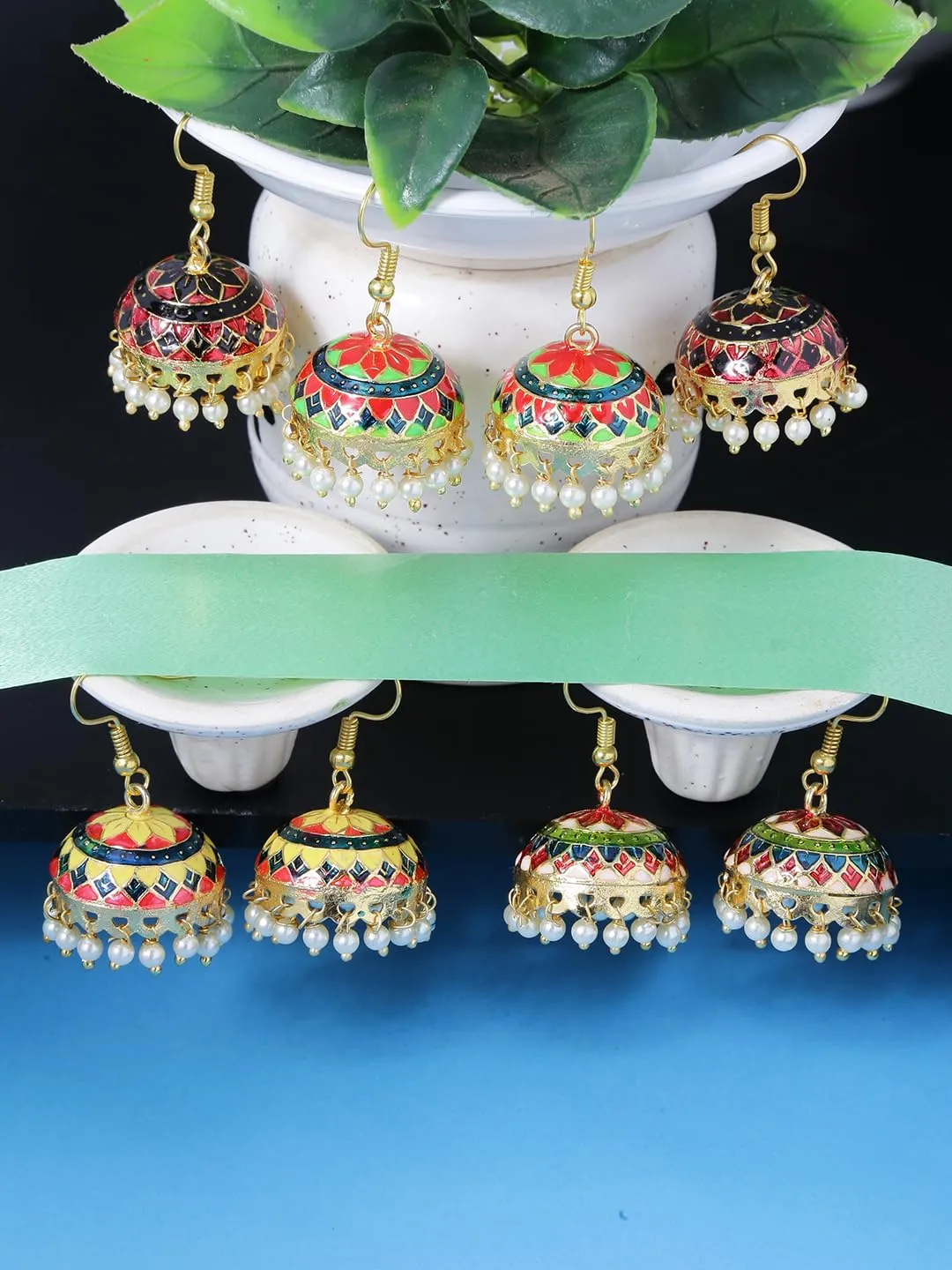 Kairangi Meenakari Jhumka Earrings for Women Combo of 4 Pairs Meenakari Handcrafted Jaipur Rajasthani Style Traditional Jhumka/Jhumki Earrings for Women and Girls