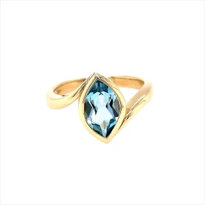 Kaleidoscope Marquee Blue Topaz Cross Over Ring Yellow Gold