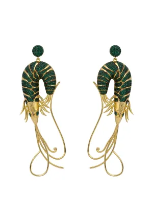 Langoustine Drop Earrings Emerald Cz Gold