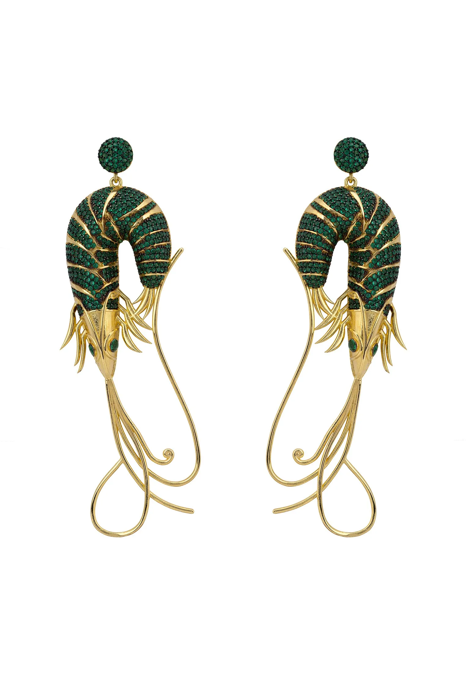 Langoustine Drop Earrings Emerald Cz Gold