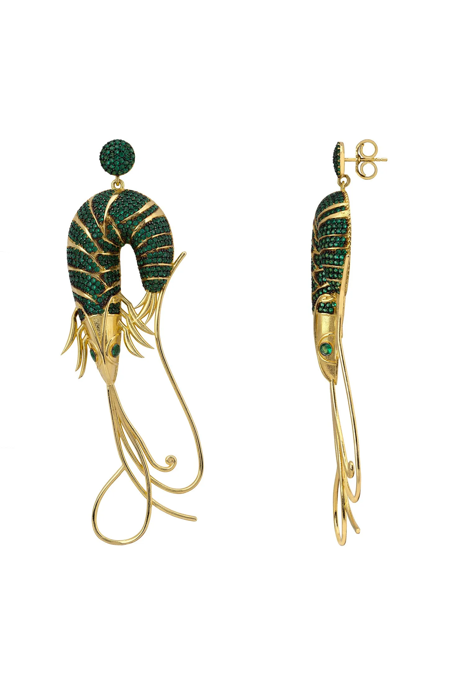 Langoustine Drop Earrings Emerald Cz Gold