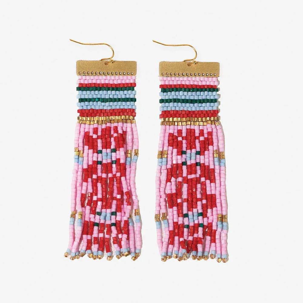 Lauren Nordic Beaded Fringe Earring Pink