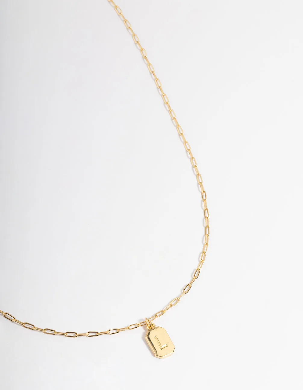 Letter L Gold Plated Rectangle Pendant Initial Necklace