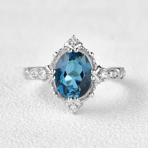 London Blue Topaz & Moissanite Art Deco Ring