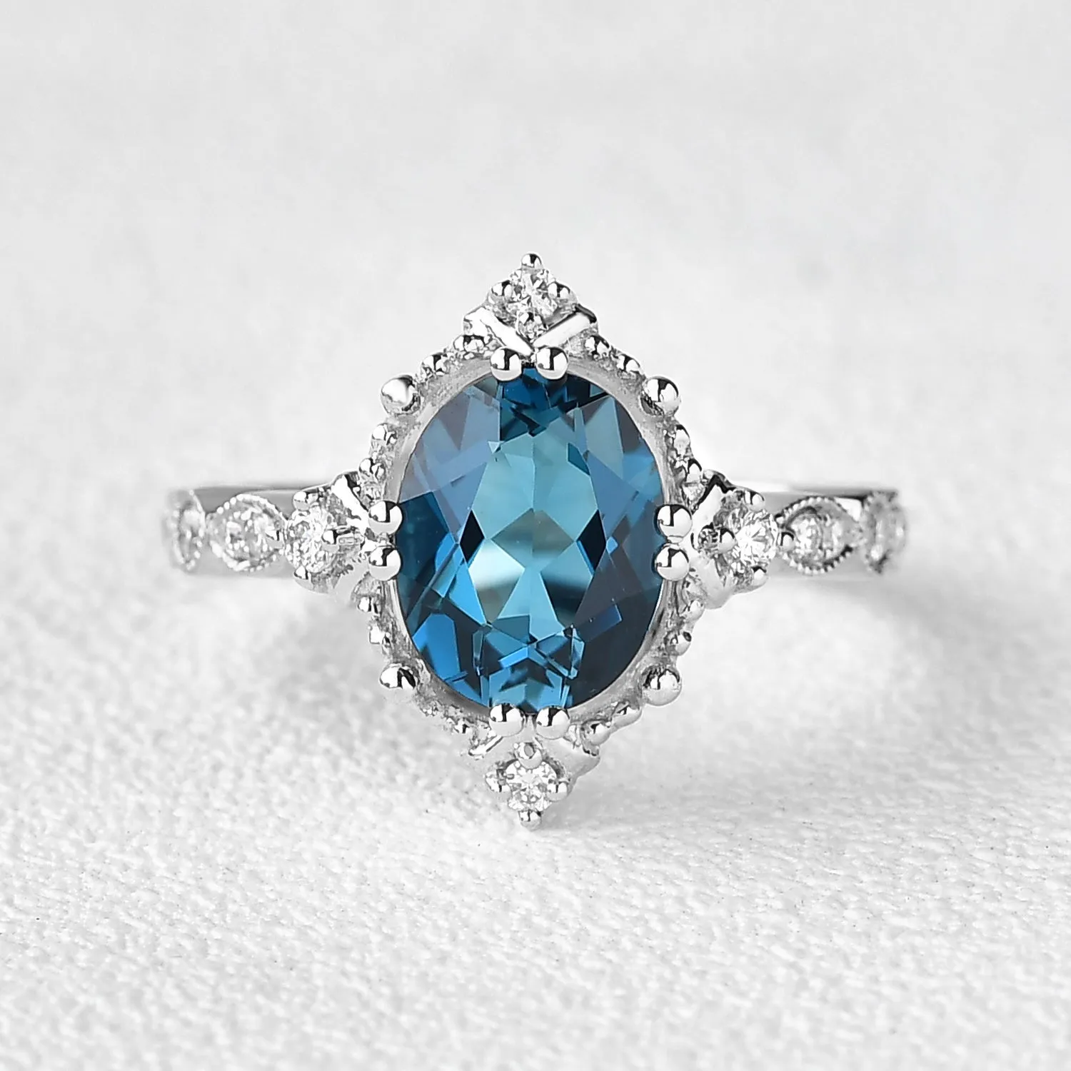 London Blue Topaz & Moissanite Art Deco Ring