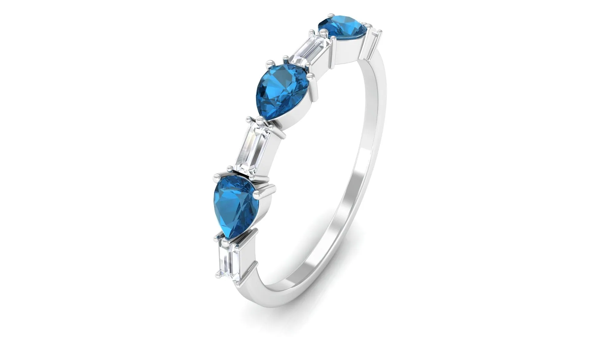 London Blue Topaz and Diamond East West Half Eternity Band