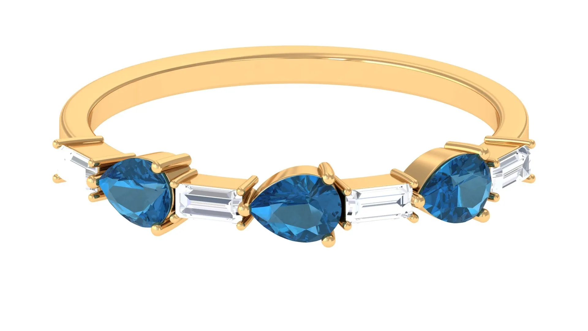 London Blue Topaz and Diamond East West Half Eternity Band