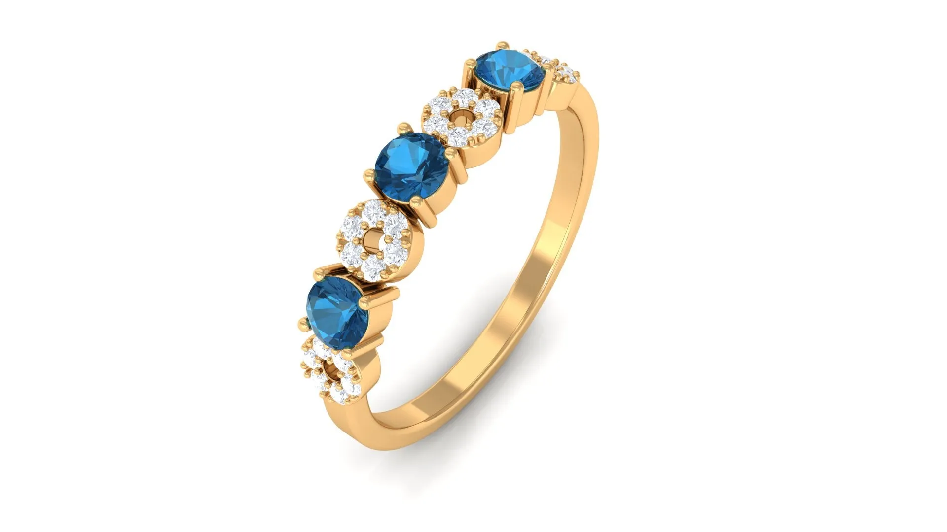 London Blue Topaz and Diamond Semi Eternity Ring