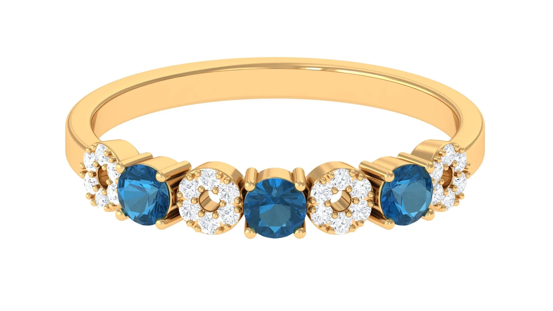 London Blue Topaz and Diamond Semi Eternity Ring