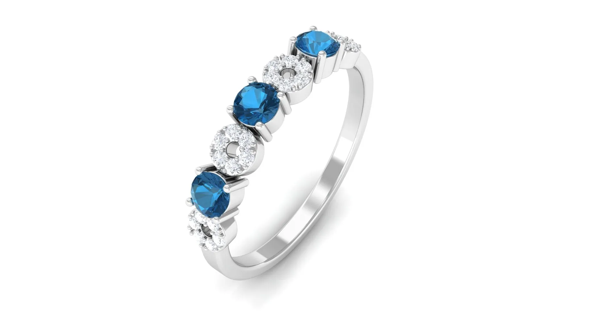 London Blue Topaz and Diamond Semi Eternity Ring