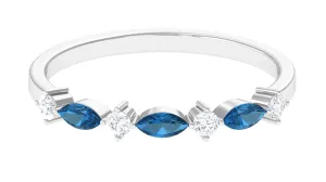 London Blue Topaz Semi Eternity Ring with Diamond