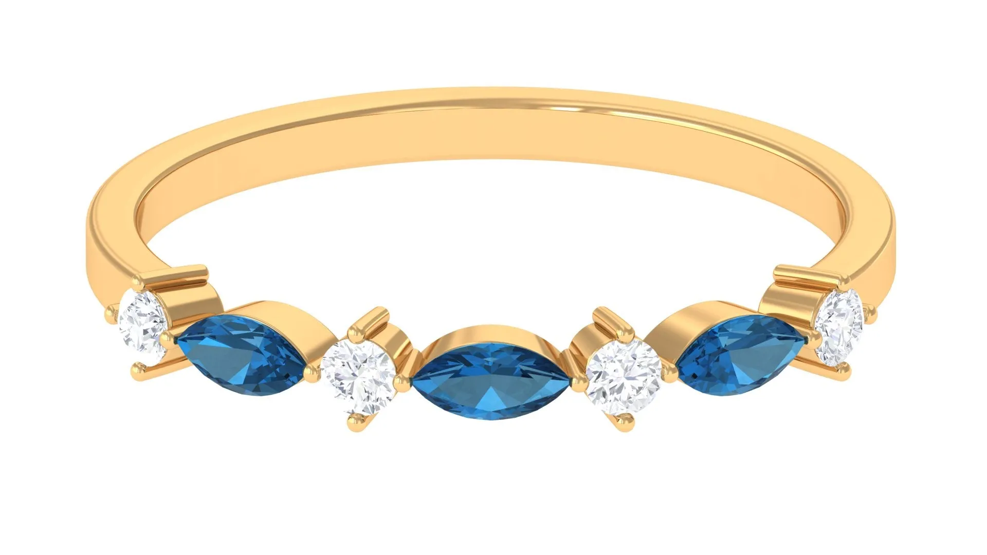 London Blue Topaz Semi Eternity Ring with Diamond