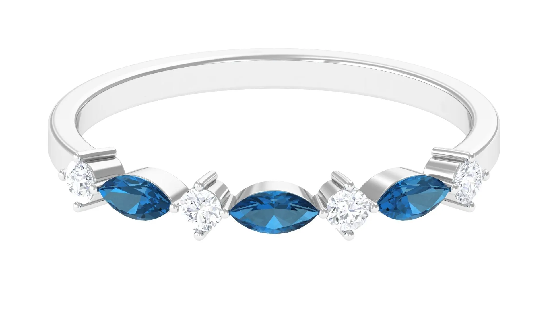 London Blue Topaz Semi Eternity Ring with Diamond