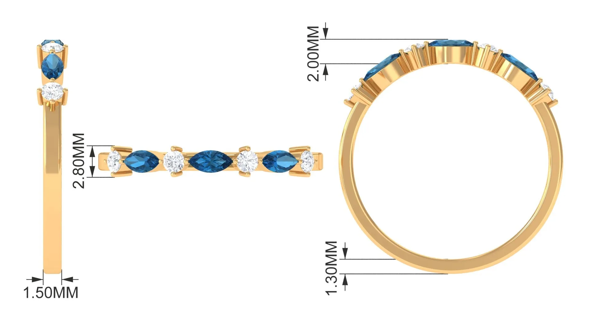 London Blue Topaz Semi Eternity Ring with Diamond