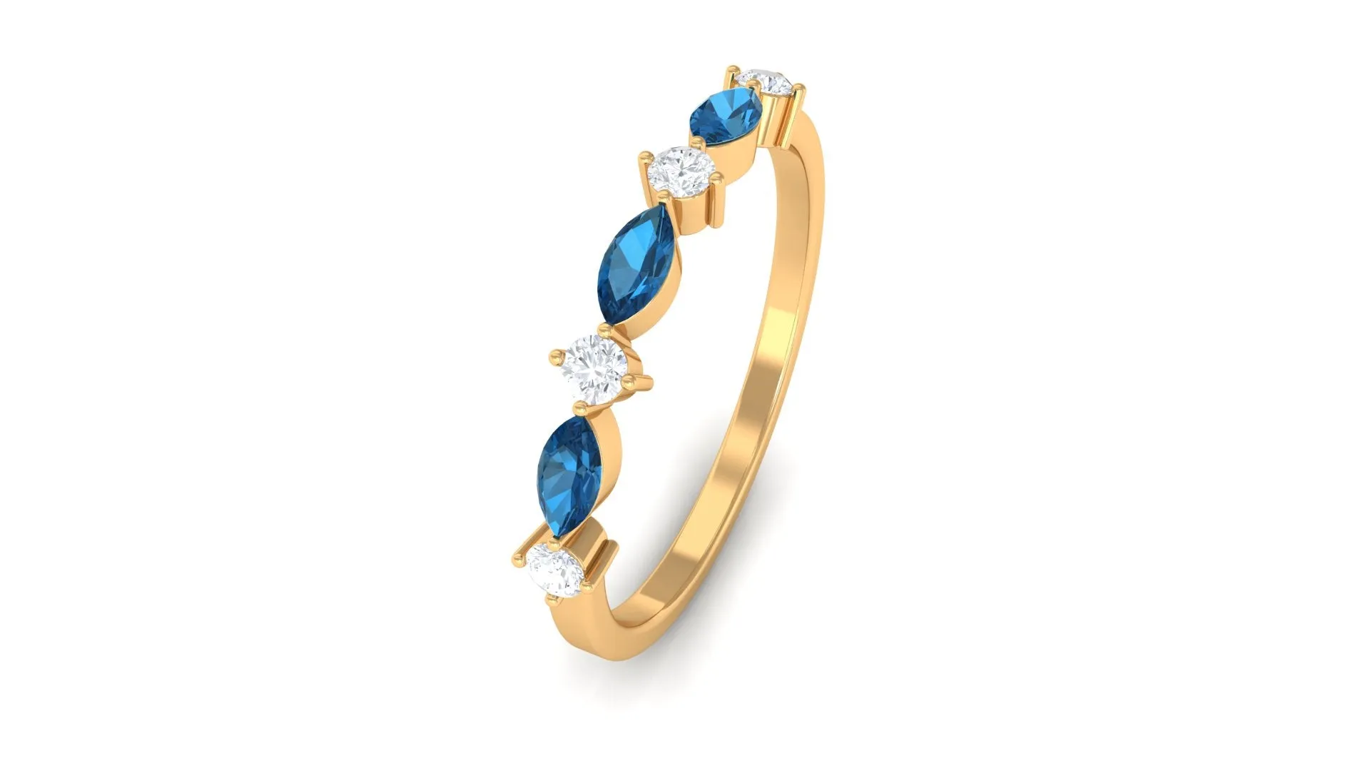 London Blue Topaz Semi Eternity Ring with Diamond