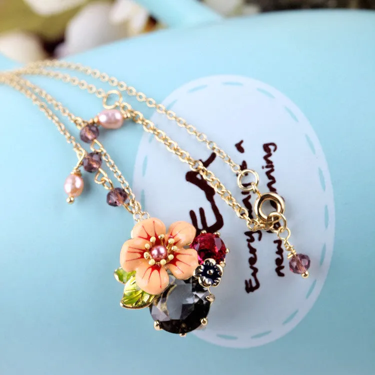 Long Chain Gold Plated Summer Sweet Design Gift For Friend Simple Crystal Flower Necklace Pendants