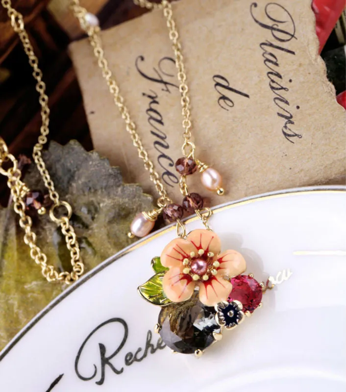 Long Chain Gold Plated Summer Sweet Design Gift For Friend Simple Crystal Flower Necklace Pendants