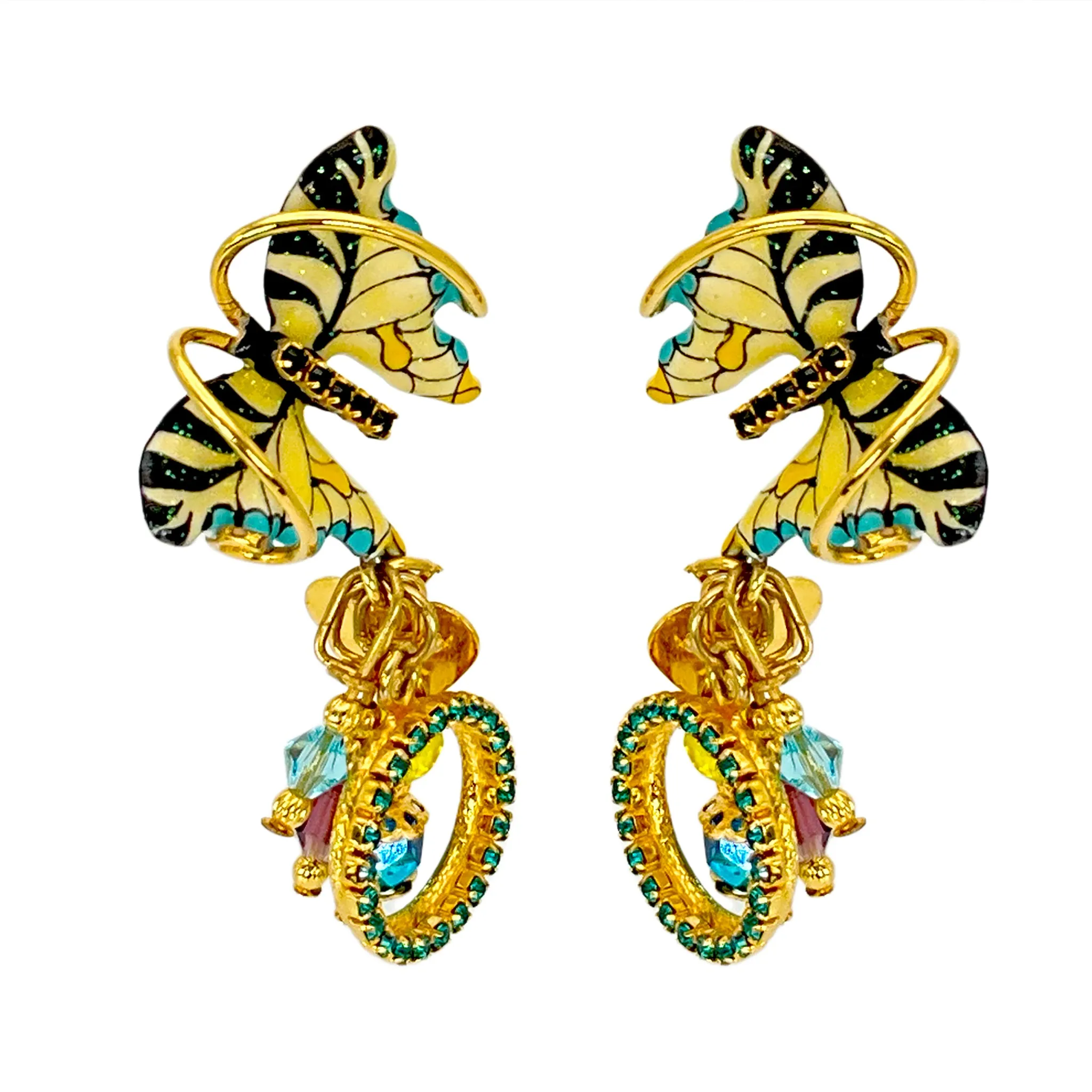 Lunch at The Ritz: Yellow Swallowtail Butterfly Post Earrings - 22k Gold Plated