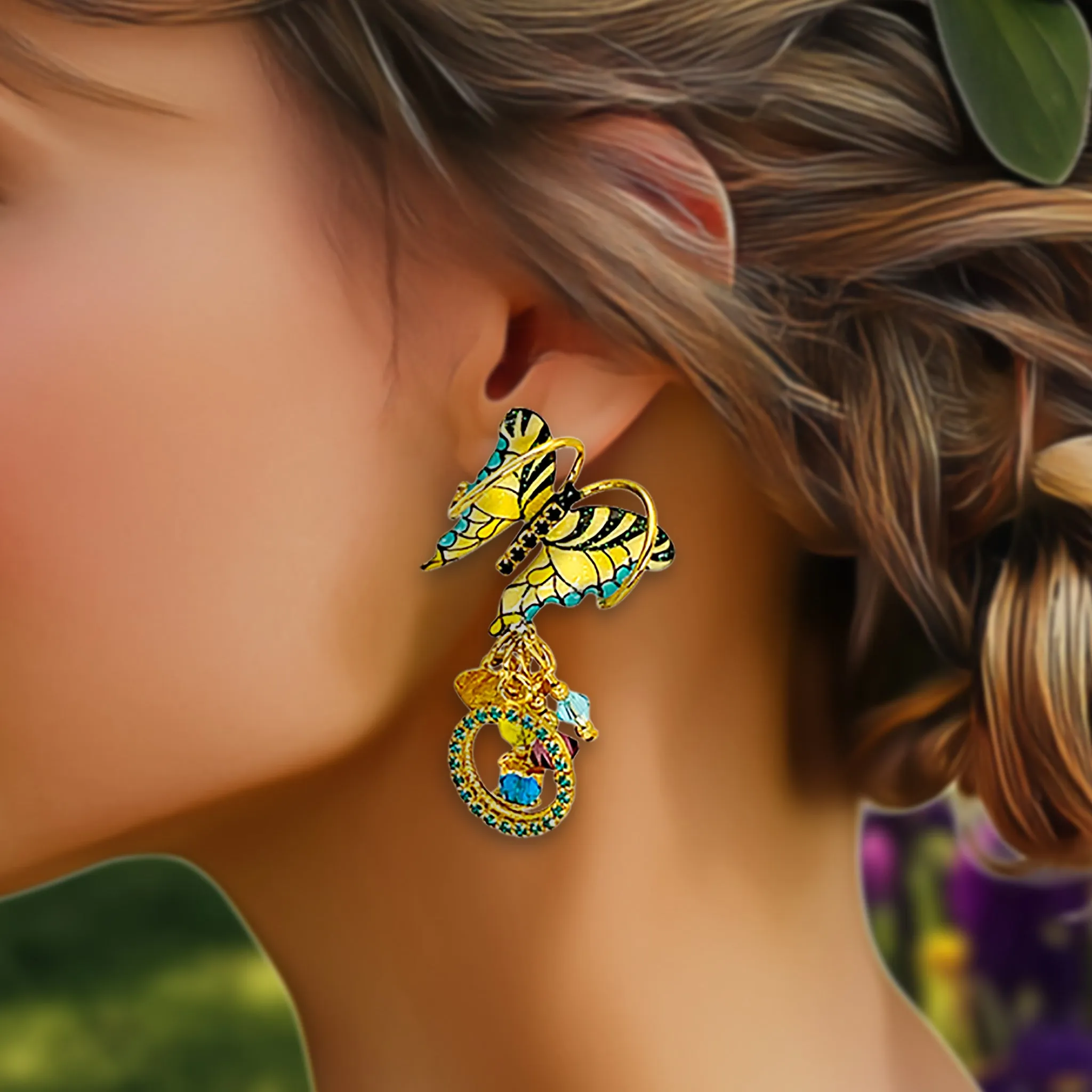 Lunch at The Ritz: Yellow Swallowtail Butterfly Post Earrings - 22k Gold Plated