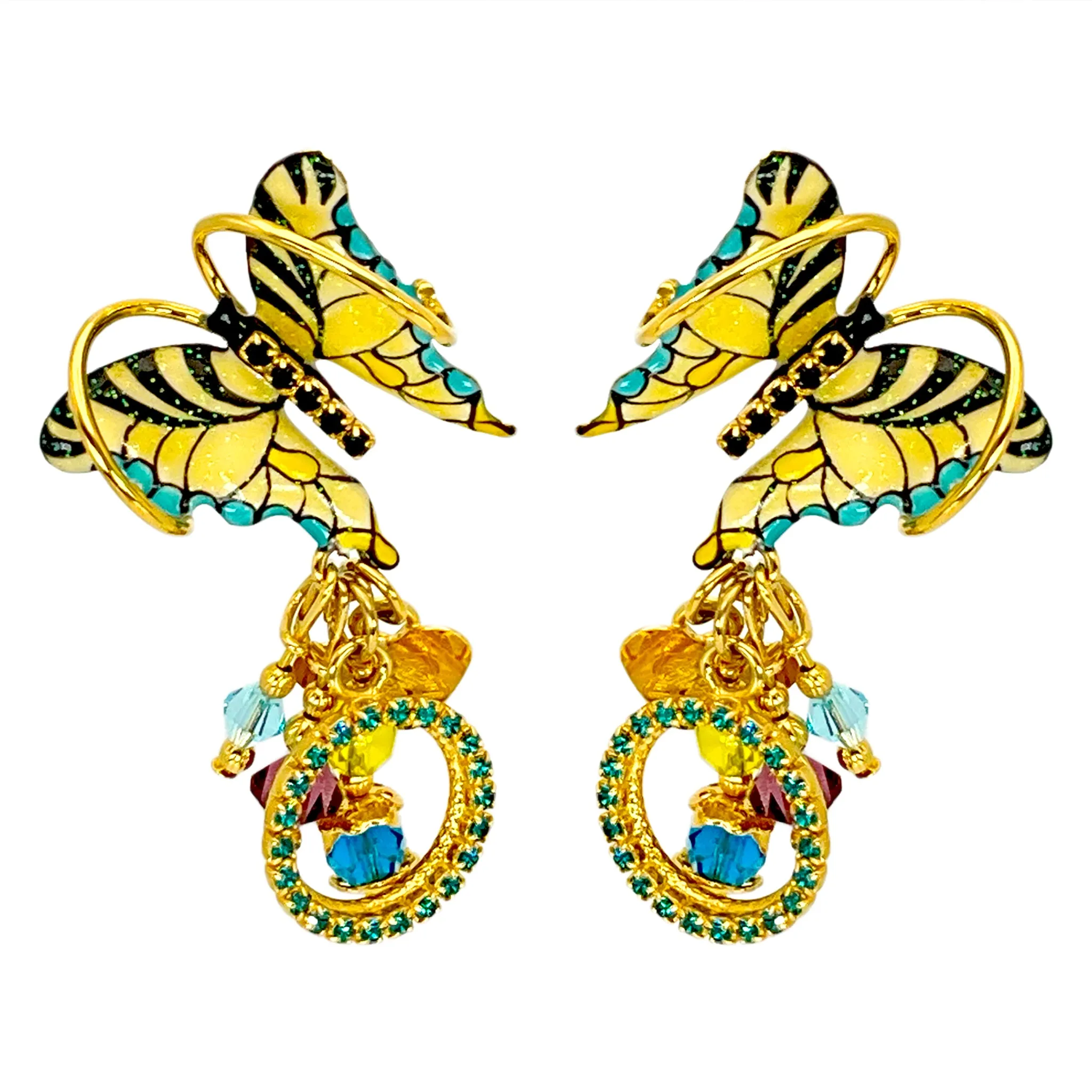 Lunch at The Ritz: Yellow Swallowtail Butterfly Post Earrings - 22k Gold Plated