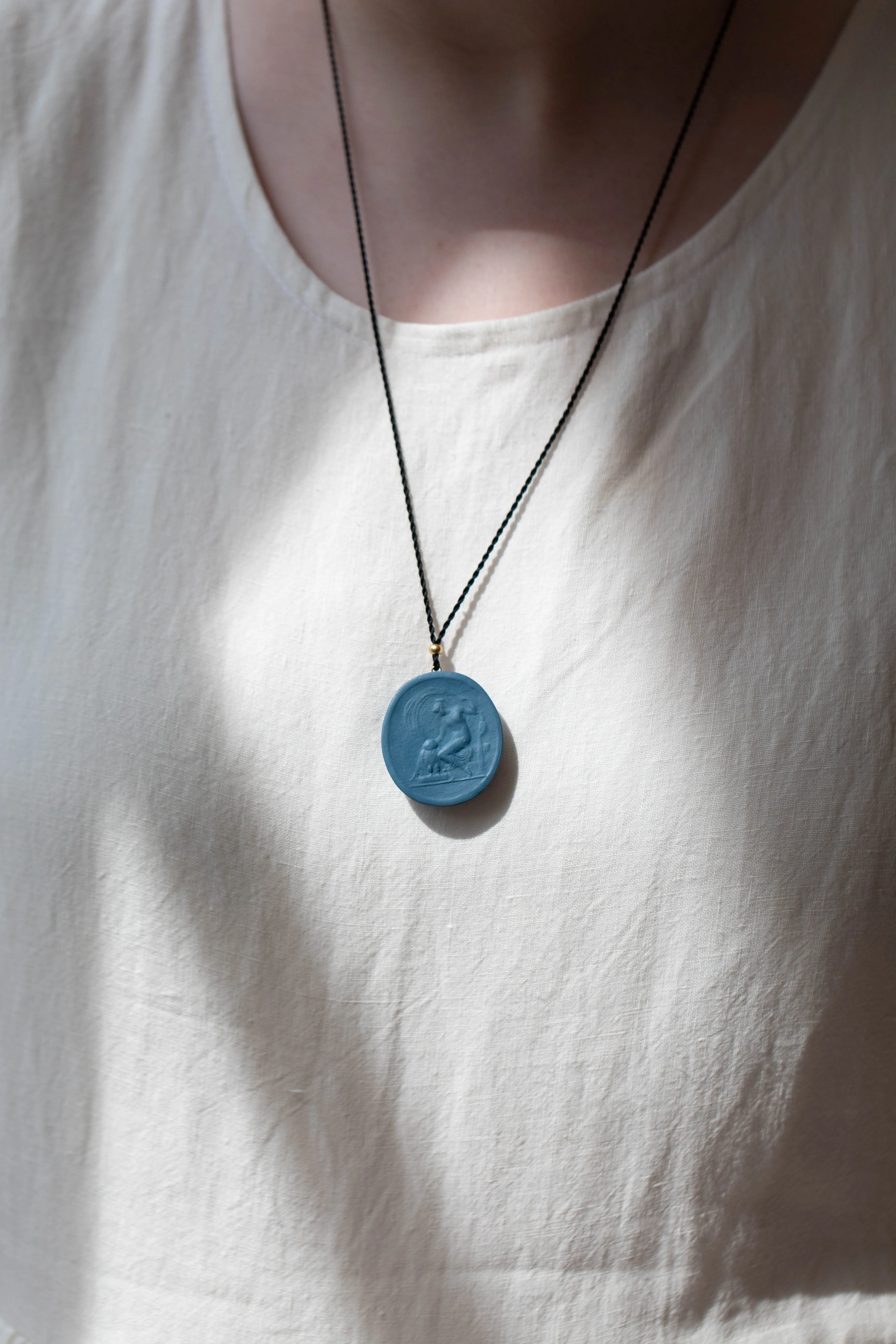 Marcie McGoldrick | Porcelain Cameo Pendant- Athena in Indigo