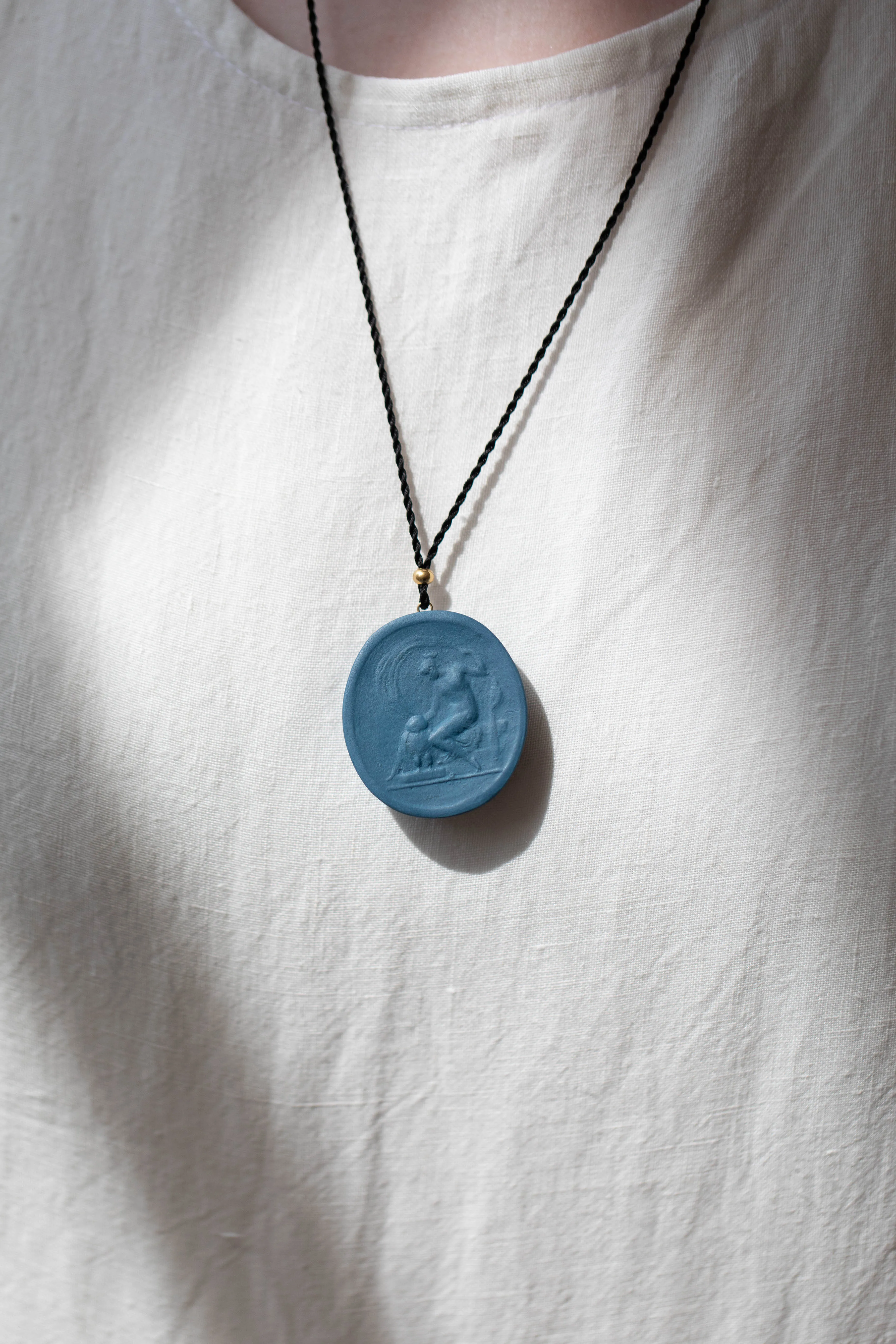 Marcie McGoldrick | Porcelain Cameo Pendant- Athena in Indigo