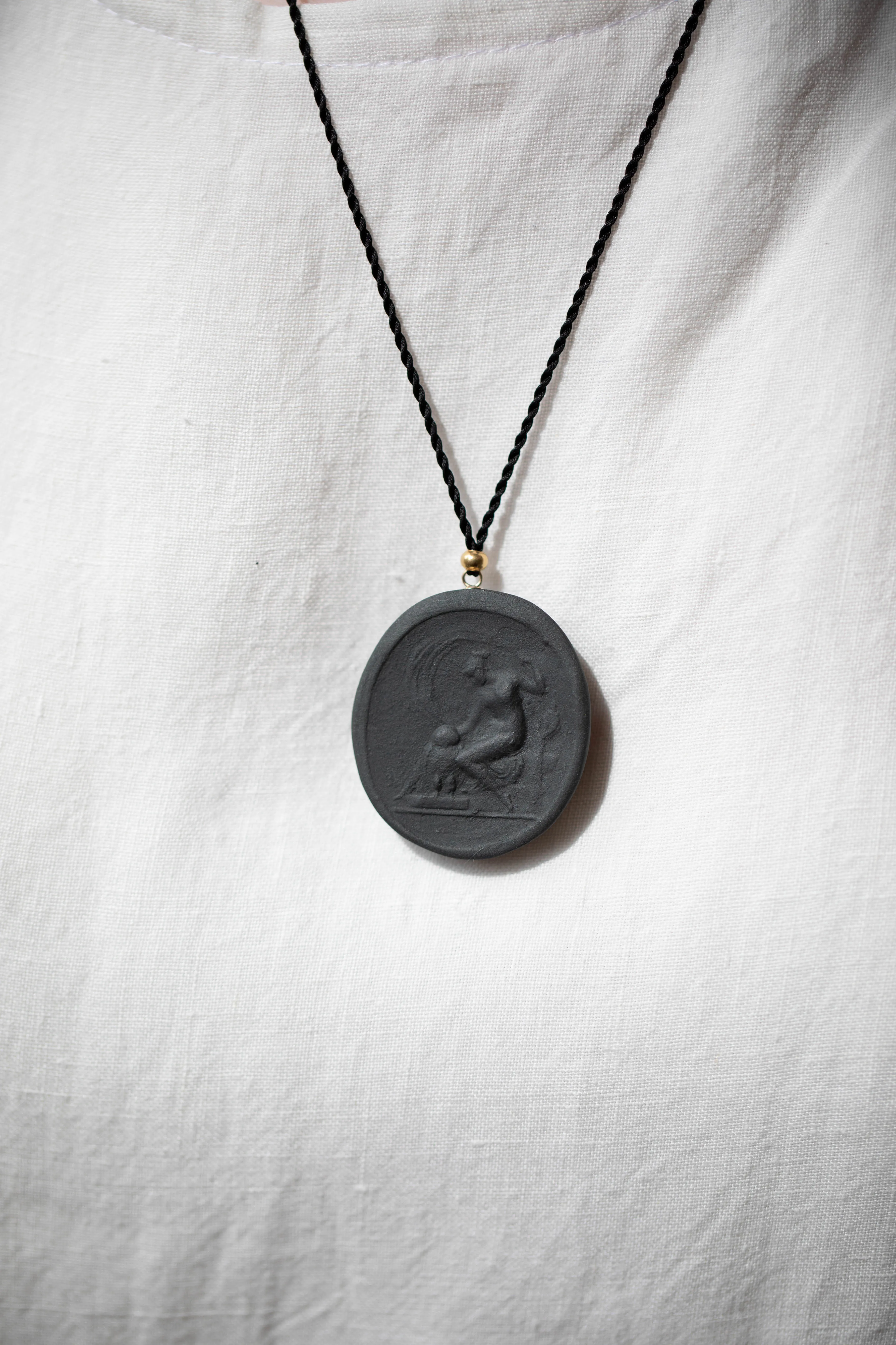 Marcie McGoldrick | Porcelain Cameo Pendant- Athena in Onxy