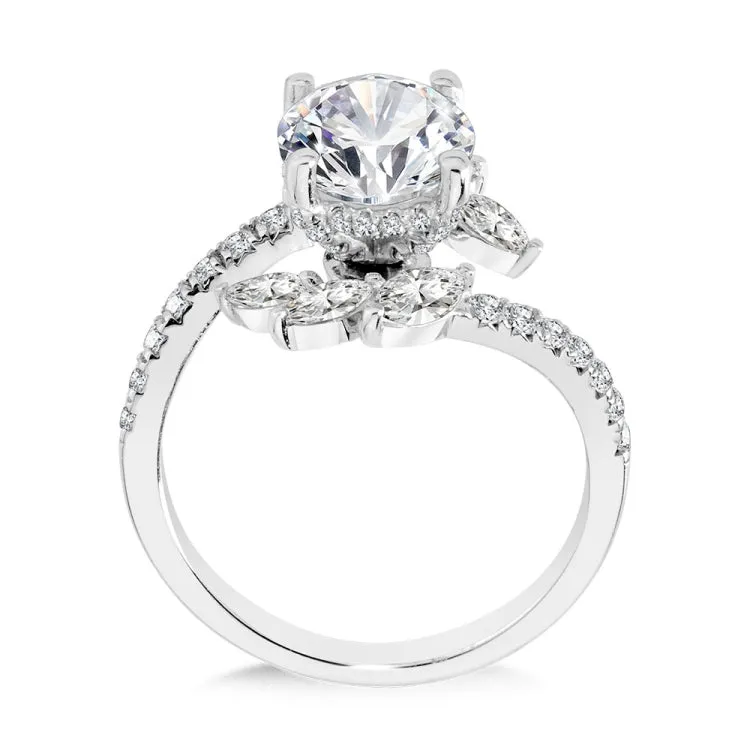 Marquise-Accented Dramatic Bypass & Hidden Halo Diamond Engagement Ring