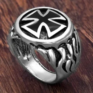 Mens Flaming Cross Ring