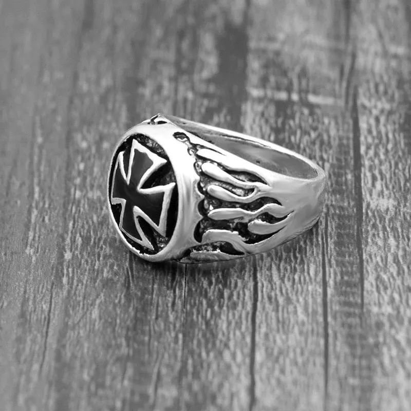 Mens Flaming Cross Ring