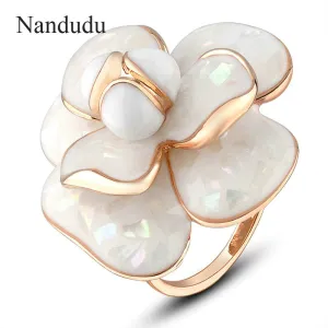 Nandudu High Quality Hot Sale Blooming Enamel Flower Rings Bridal Engagement Ring for Women FLASH SALE Jewelry Gift R681